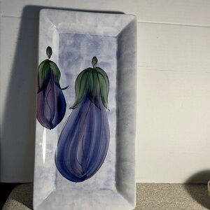 Rectangular Ceramic Platter with Eggplant Design 9 x 17 3/4 inch Made in Italy